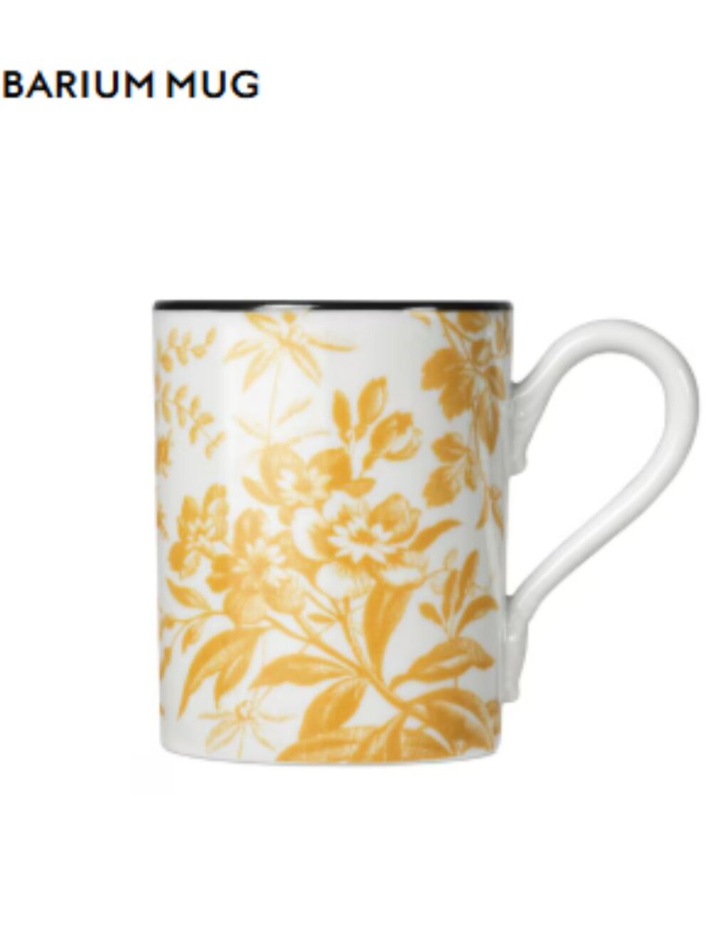 Gucci "Herbarium" Porcelain Mug with Yellow Floral Motif and Black Rim